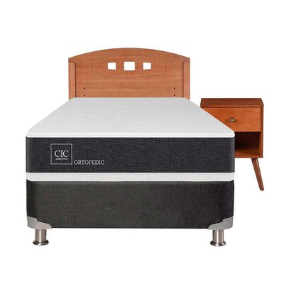Box Spring CIC 1,5 Plazas New Ortopedic + Respaldo + Velador New Gales