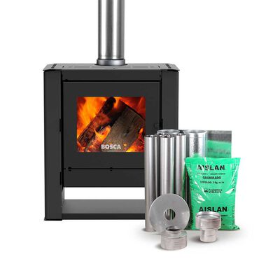 Imagen 1 del producto Pack Calefactor a Leña Bosca Gold 500 Charcoal + Kit Instalación