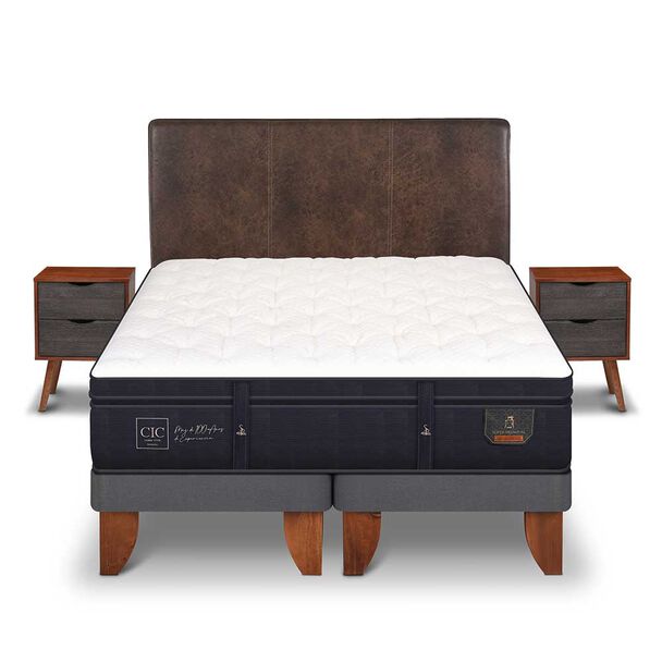 Cama Europea CIC Base Dividida 2 Plazas Súper Premium + Respaldo + Veladores
