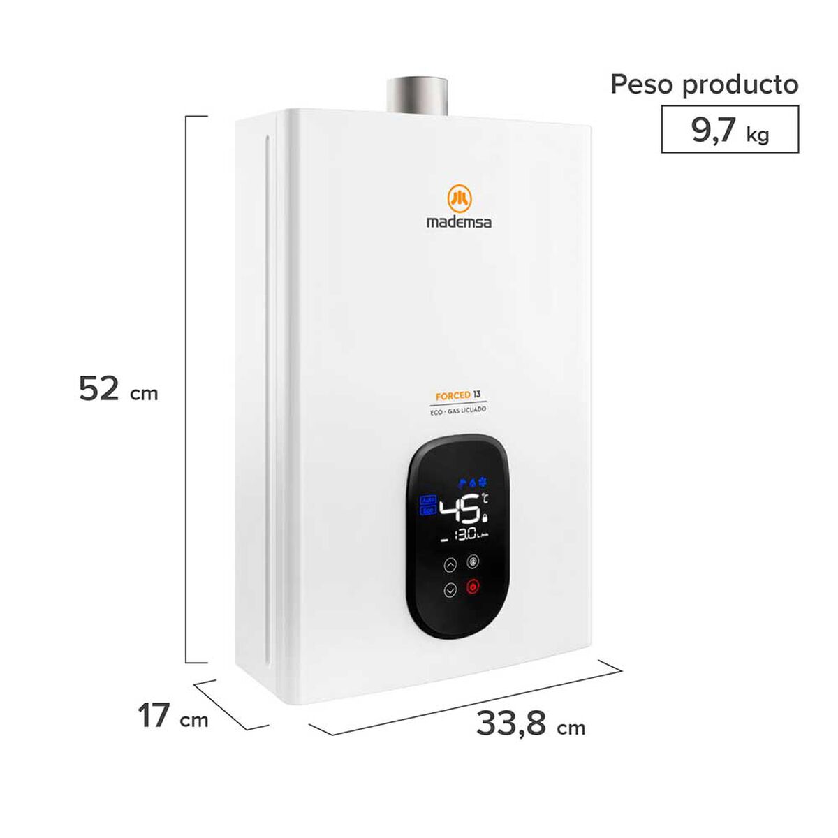 Calefont Gas Licuado Mademsa Forced 13 Eco GL 13 lts.