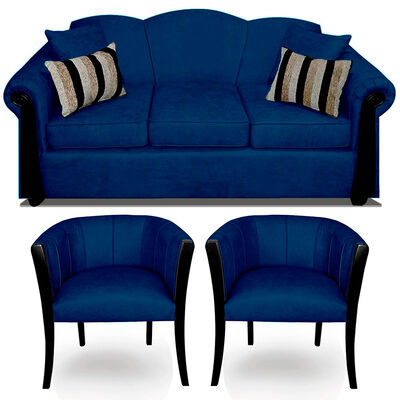 Imagen 1 del producto Juego de Living Elegant Michigan + Sitiales Tela 5 Cuerpos Azul