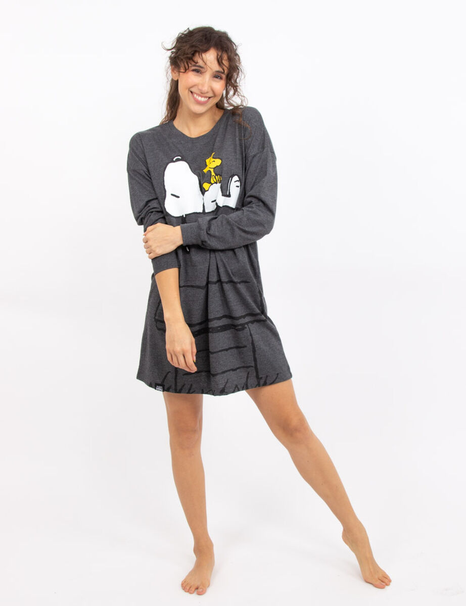 Camisa de Dormir de Algodón Manga Larga Mujer Snoopy