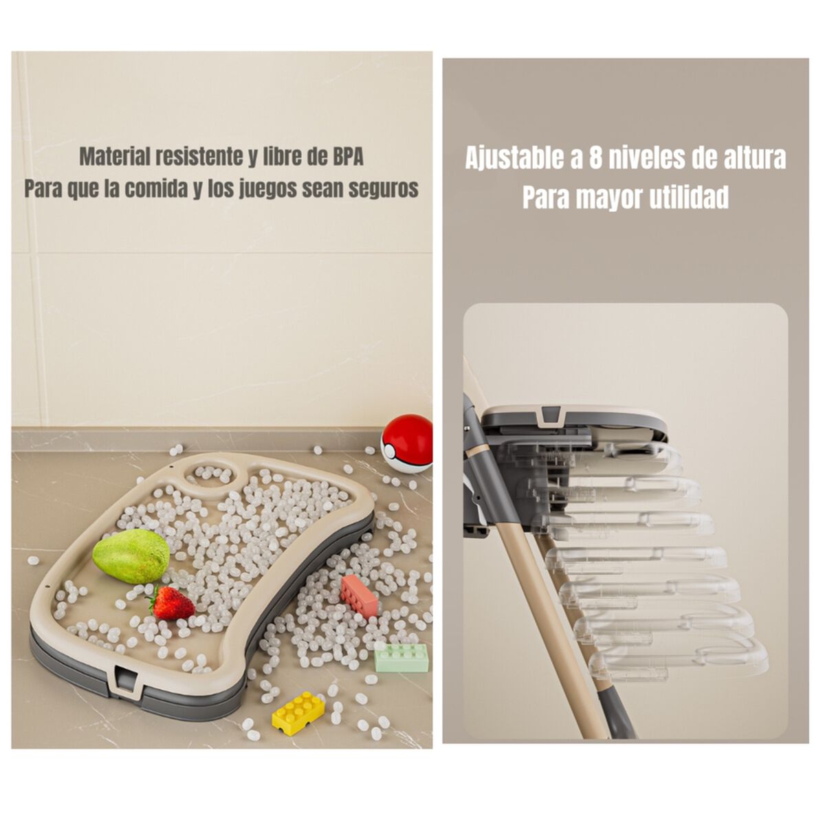 Silla de Comer Reclinable Plegable LuBabycas Rosada