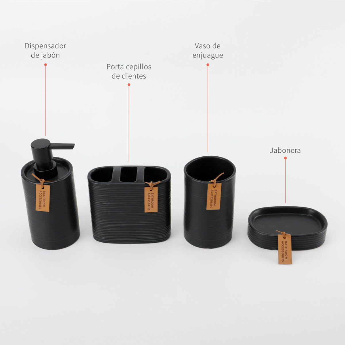 Set 4 Piezas Accesorios de Baño Simplit Cerámica Negro