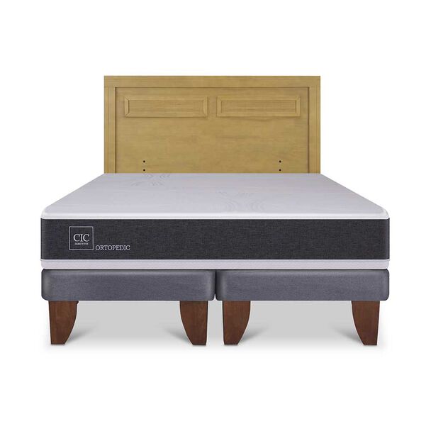 Cama Europea CIC Base Dividida 2 Plazas Ortopedic + Respaldo Milan Mostaza