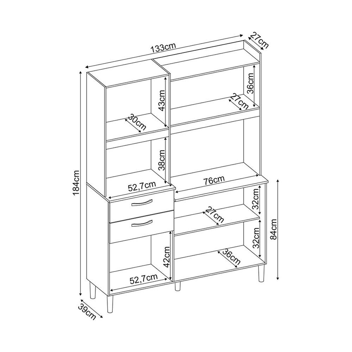 Mueble de Cocina Onessta Armonia 2 Cajones 6 Puertas Almendra Blanco