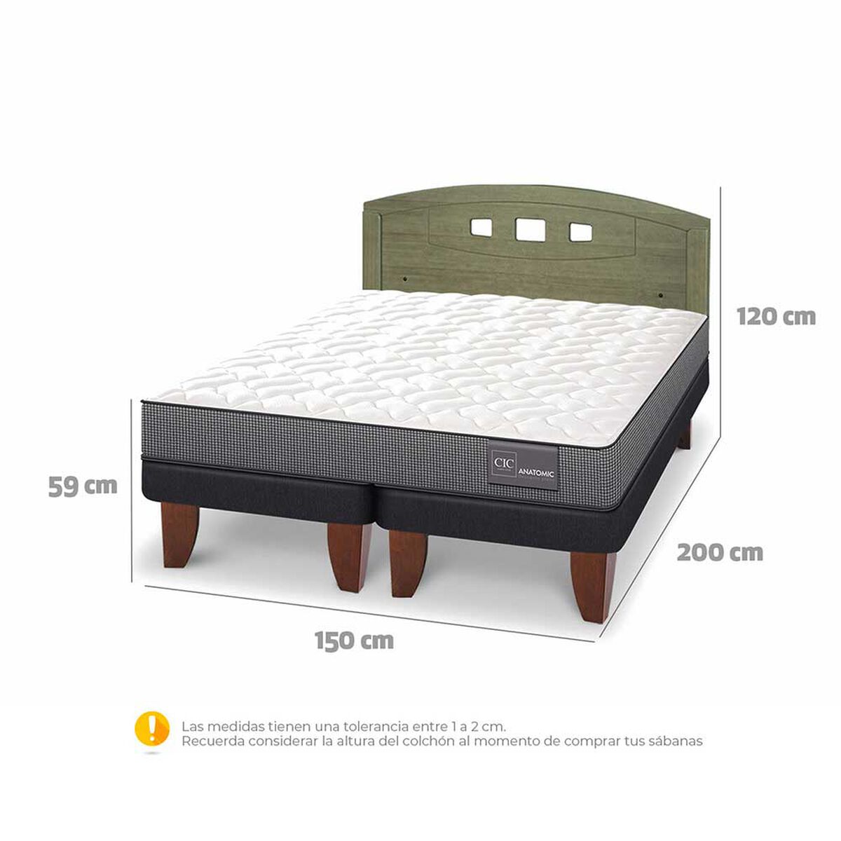Cama Europea CIC Base Dividida 2 Plazas Anatomic + Respaldo Gales Olivo