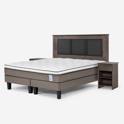 Imagen 2 del producto Cama Europea Rosen Base Dividida 2 Plazas New style 6 + Respaldo Rachel Gris + 2 Veladores