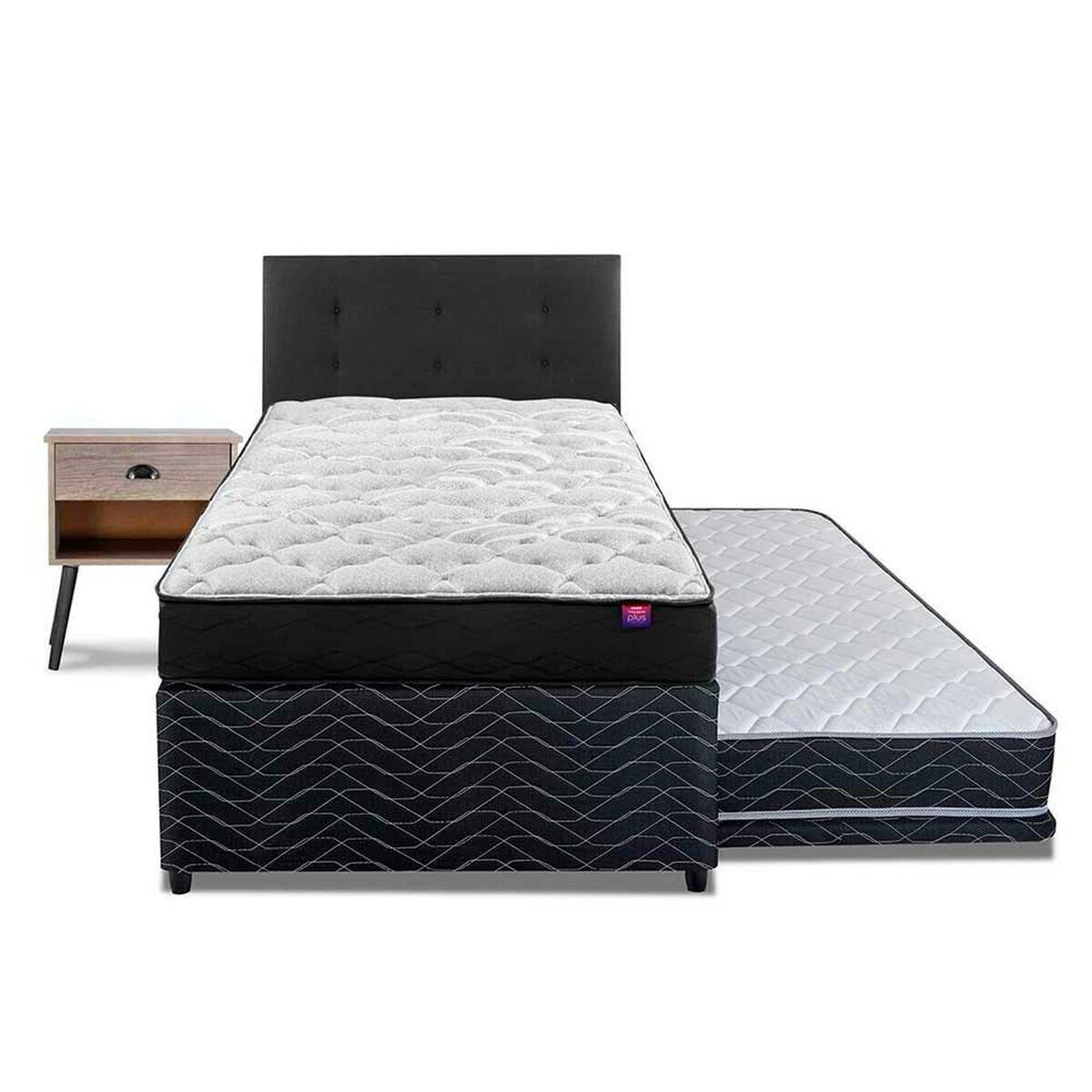 Cama Nido Flex 1,5 Plazas Therapedic Plus + Respaldo Royal + Velador Rock