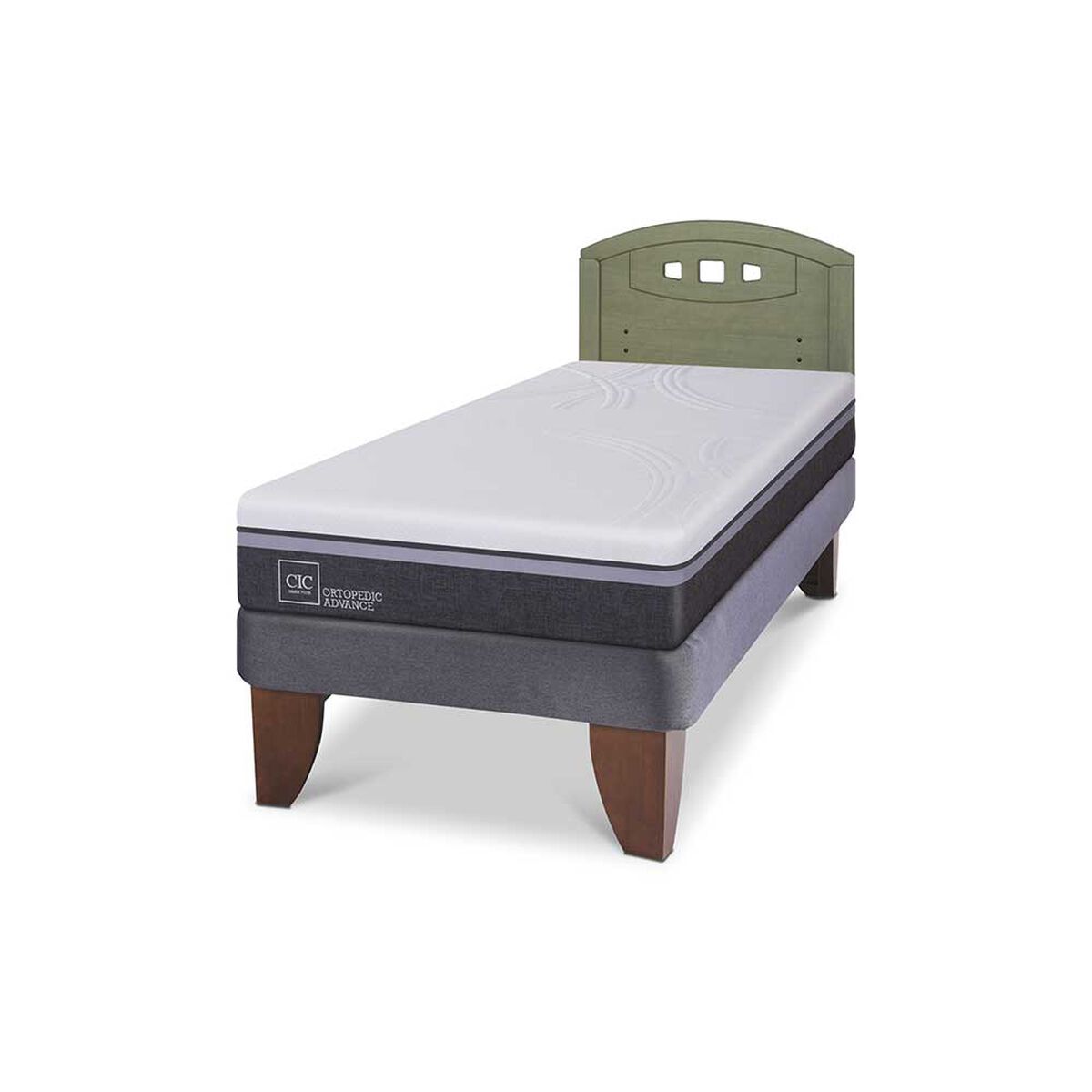 Cama Europea CIC 1,5 Plazas Ortopedic Advance + Respaldo Gales Olivo
