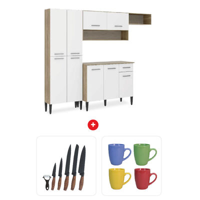 Combo Mueble de Cocina Roca Arizona 1 Cajón 9 Puertas Blanco + Set 5 Cuchillos + Pelador Zibel LK-NK73 Negro + Set 4 Mugs Casanova MG-0518 Colores