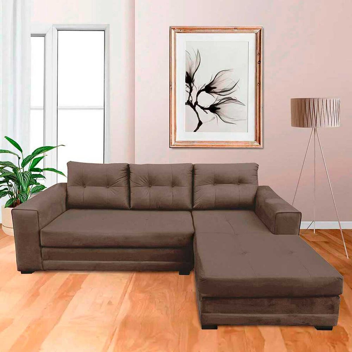 Sof&aacute; Seccional Derecho Living Factory Roma 3 Cuerpos Chocolate