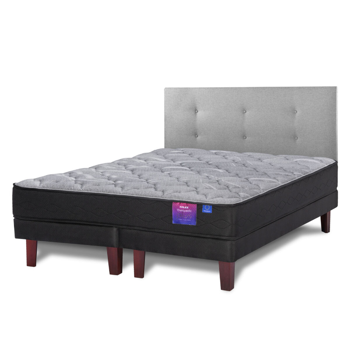 Cama Europea Flex Base Dividida 2 Plazas Therapedic Plus + Respaldo Royal Gris