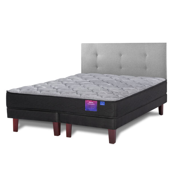 Cama Europea Flex Base Dividida 2 Plazas Therapedic Plus + Respaldo Royal Gris