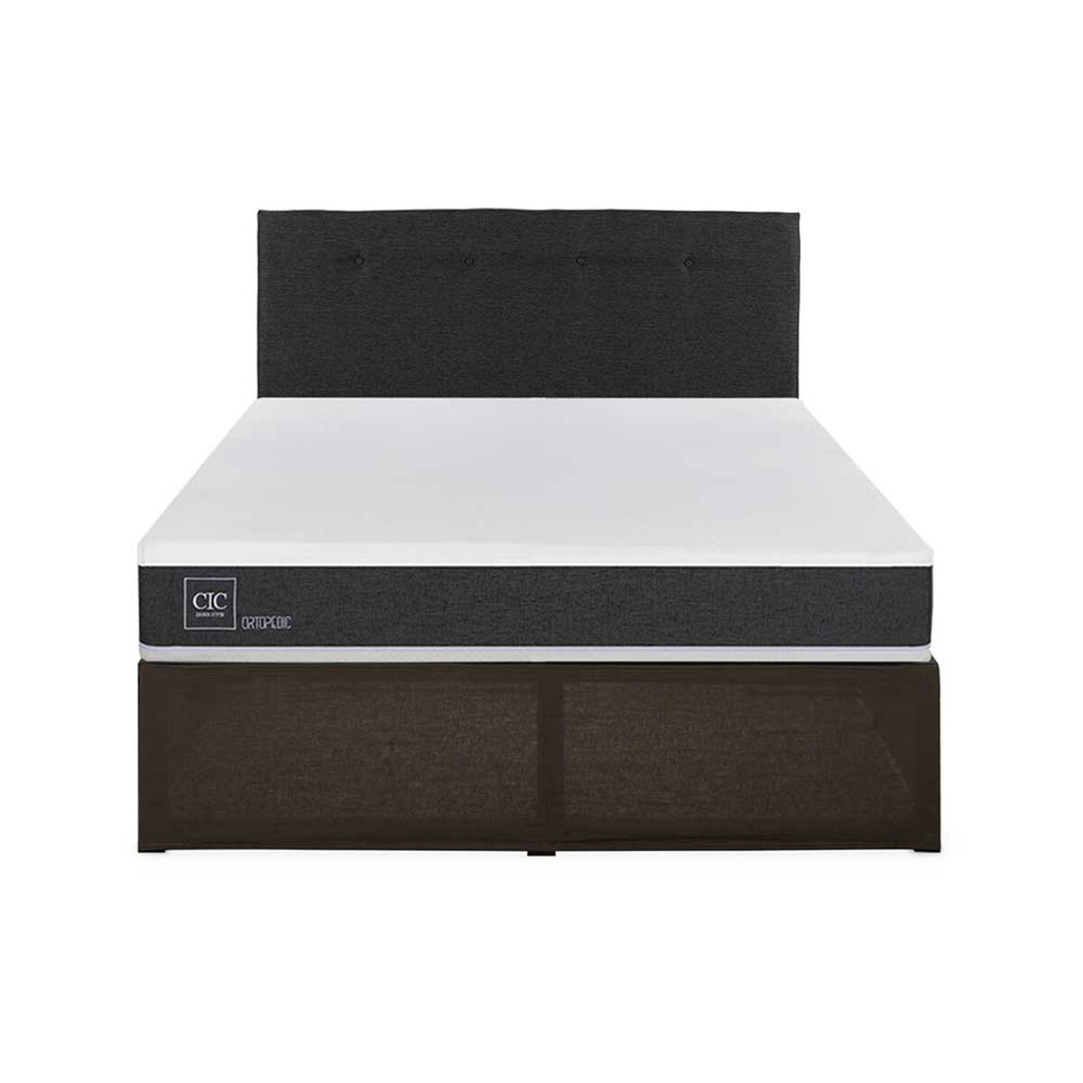 Cama Europea CIC Iron Smart 2 Plazas Ortopedic + Respaldo Black Tapizado + Fald&oacute;n