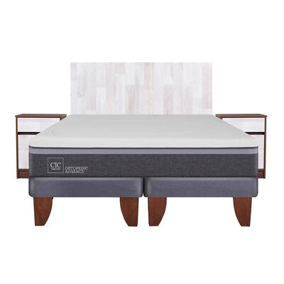 Cama Europea CIC Base Dividida 2 Plazas Ortopedic Advance + Respaldo + 2 Veladores