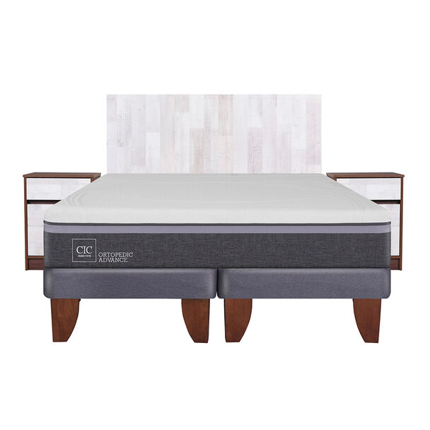 Cama Europea CIC Base Dividida 2 Plazas Ortopedic Advance + Respaldo + 2 Veladores