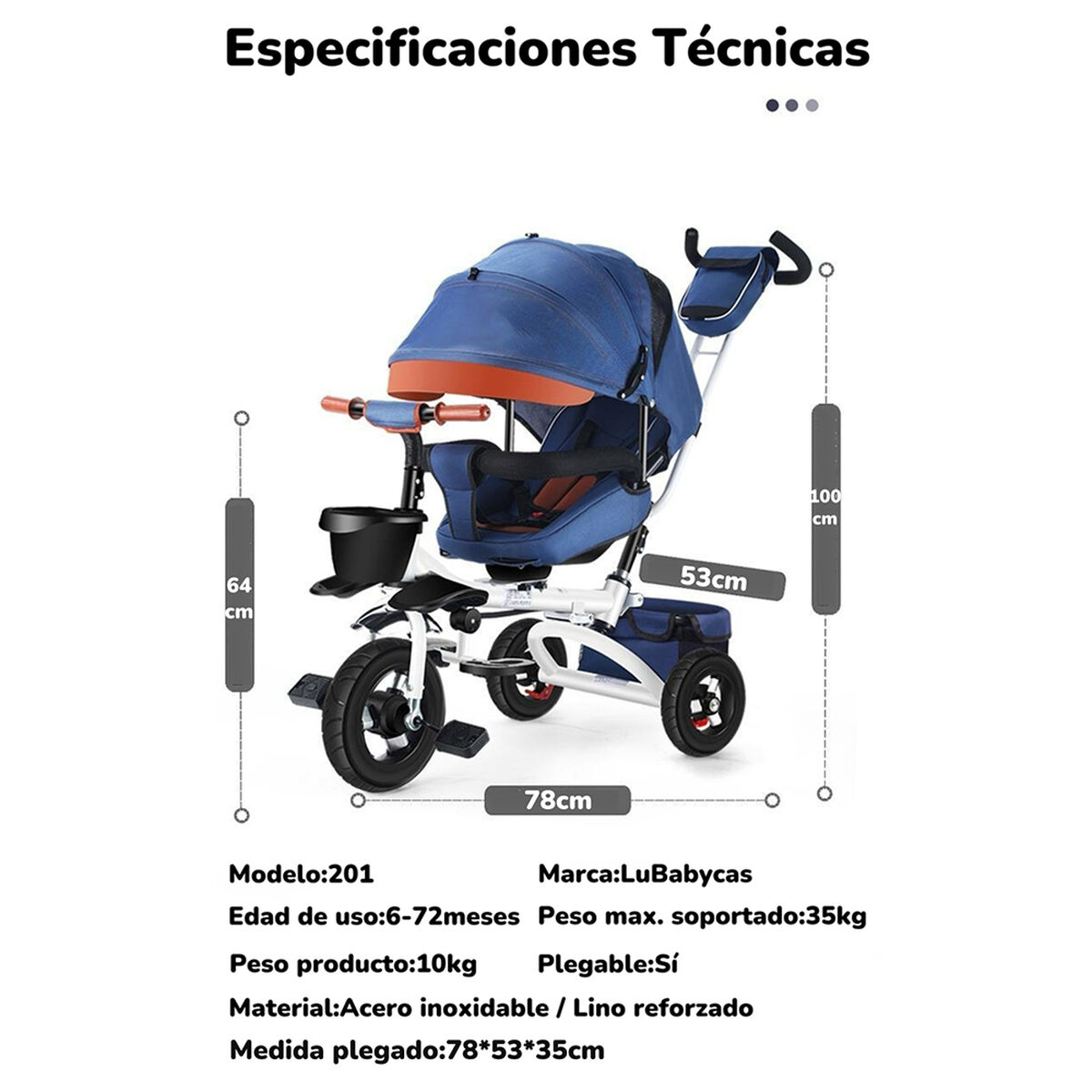Triciclo Reversible y Plegable Accesorios Púrpura Lubabycas