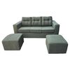 Juego de Living Kea Nize Sofá 3 Cuerpos + Dos Pouf Tela Verde Menta