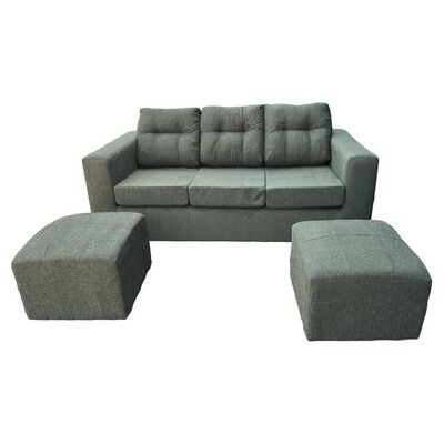 Juego de Living Kea Nize Sofá 3 Cuerpos + Dos Pouf Tela Verde Menta