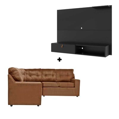 Imagen 1 del producto Panel TV Almore Italia Negro Hasta 50"" + Seccional Café