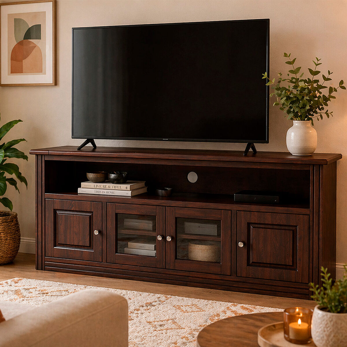 Rack TV Muebles Hema Berlin Hasta 70" Chocolate Vidrio