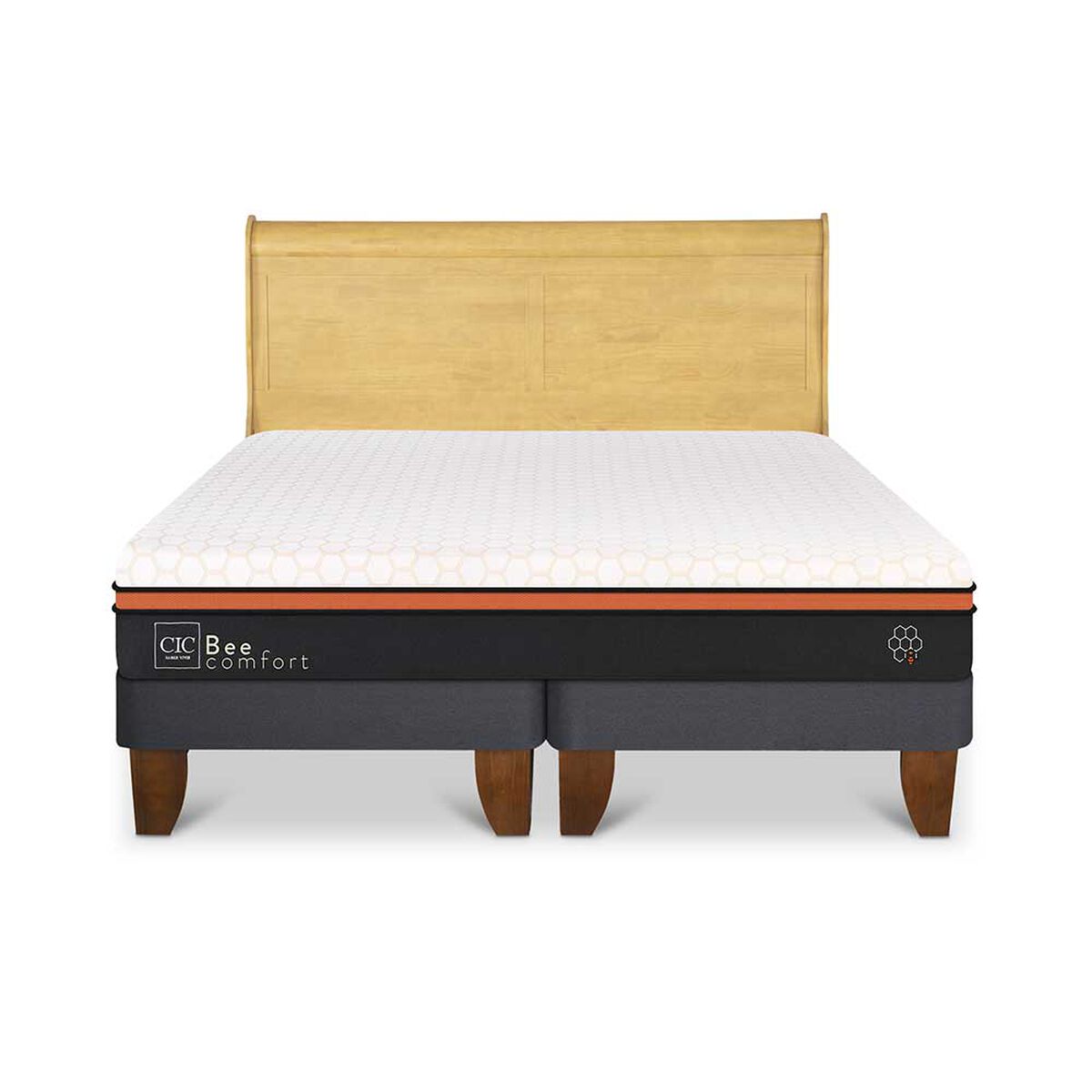 Cama Europea CIC Base Dividida 2 Plazas Beecomfort + Respaldo Miro Mostaza
