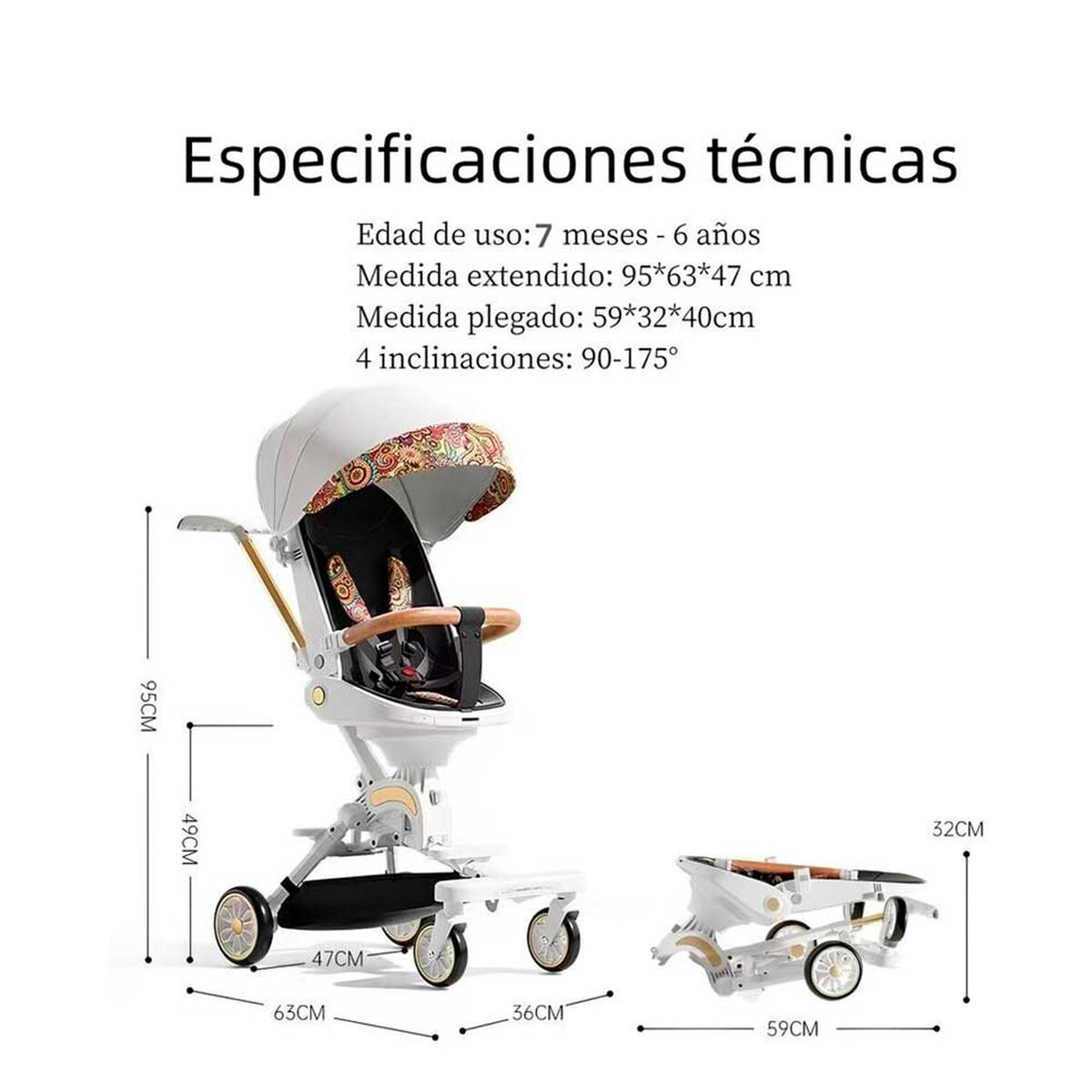 Coche de Paseo 360° 3 En 1 Reclinable Lubabycas Blanco