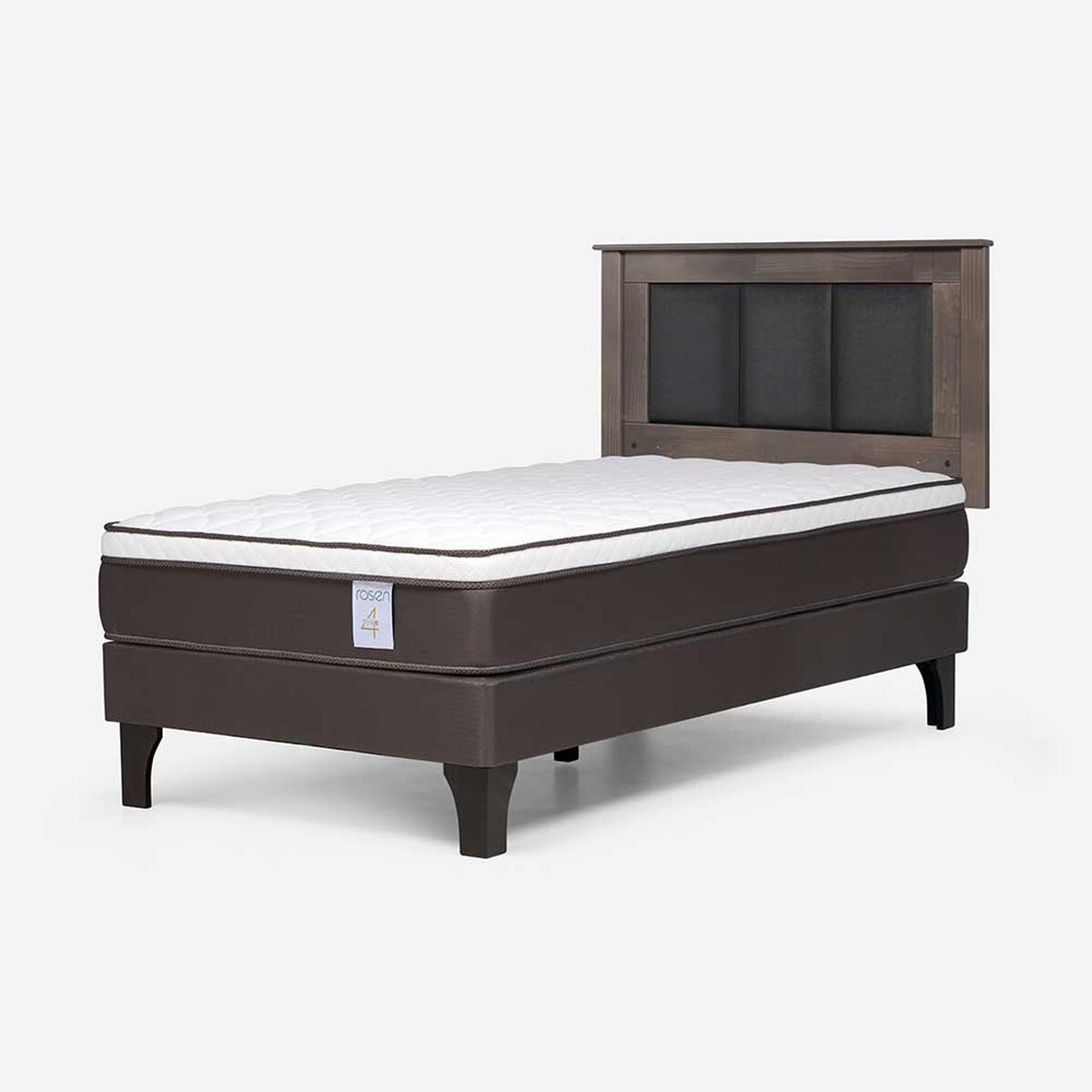 Cama Europea Rosen 1 Plaza New Style 4 Plus + Respaldo Rachel Gris