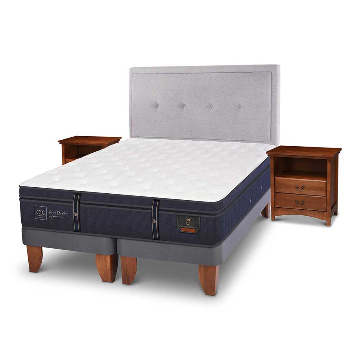 Cama Europea CIC Base Dividida 2 Plazas Grand Premium + Respaldo + Veladores