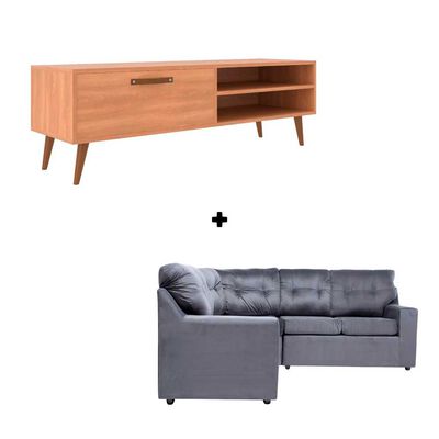Rack Almore Italia Freijo y Gris Hasta 55" + Seccional