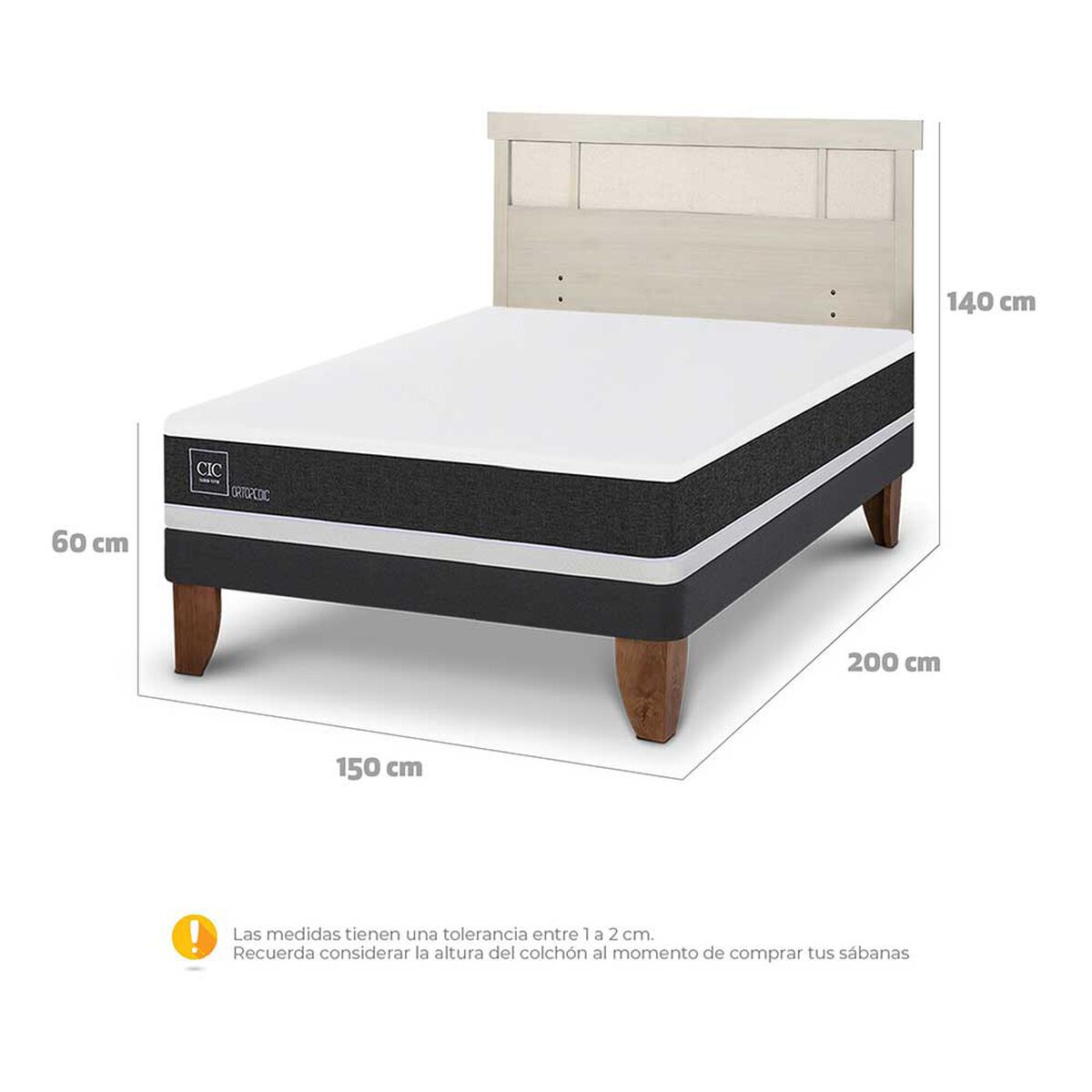 Cama Europea CIC 2 Plazas Ortopedic + Respaldo Dublin Alpino