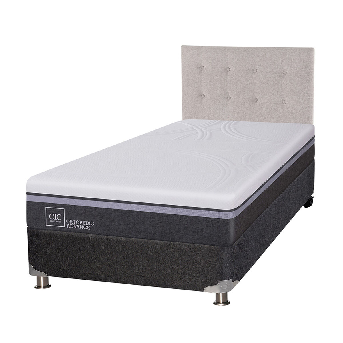 Box Spring CIC 1,5 Plazas Ortopedic Advance + Respaldo Tigris