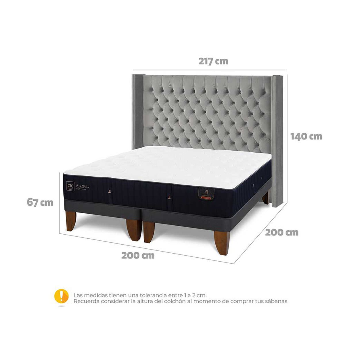 Cama Europea CIC Base Dividida Súper King Premium + Respaldo Sesia