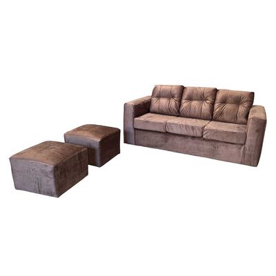 Imagen 2 del producto Juego de Living Kea Nize Felpa Sofá 3 Cuerpos + Dos Pouf 1 Cuerpo Café