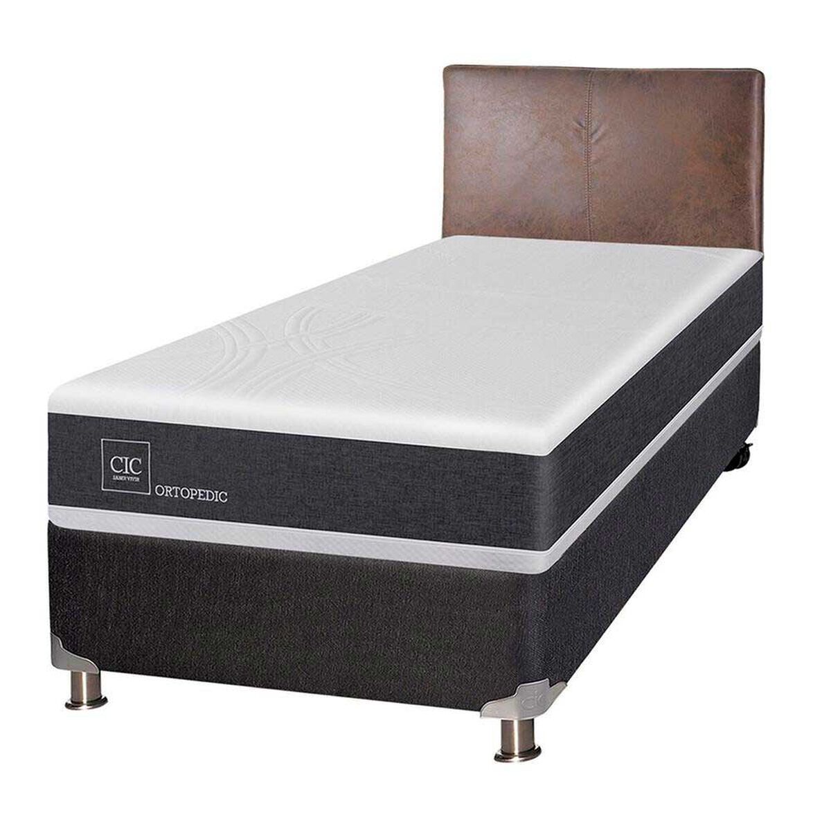 Box Spring CIC 1,5 Plazas New Ortopedic + Respaldo Baker