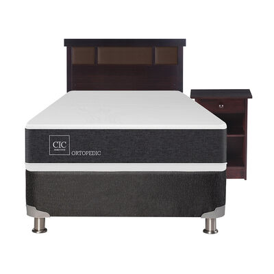 Imagen 1 del producto Box Spring CIC 1,5 Plazas New Ortopedic + Respaldo + Velador New Dublin