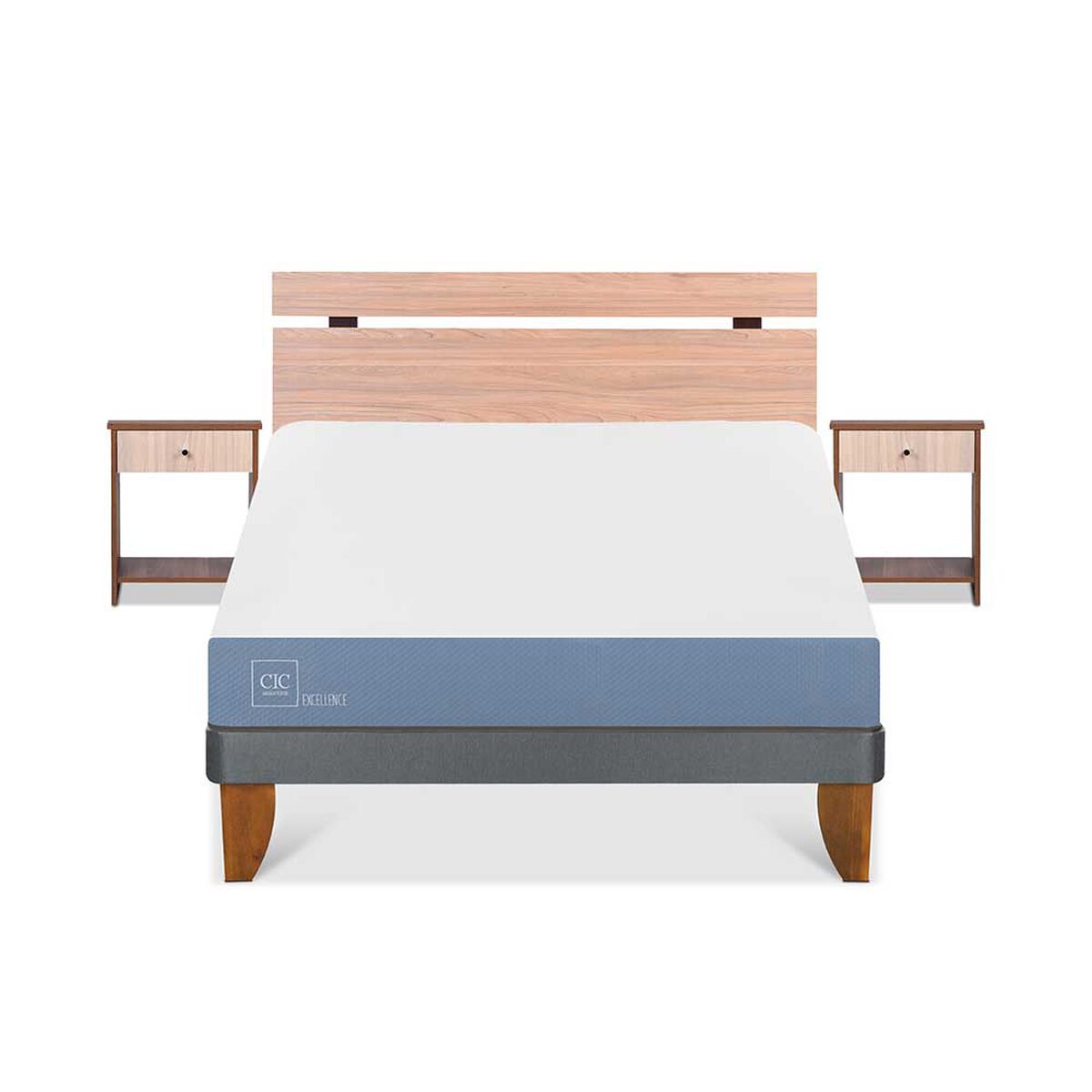 Cama Europea CIC 2 Plazas Excellence + Respaldo + 2 Veladores