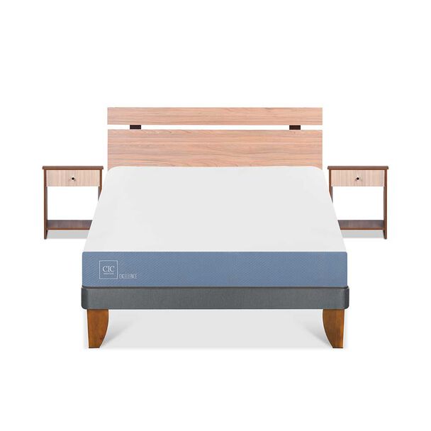 Cama Europea CIC 2 Plazas Excellence + Respaldo + 2 Veladores