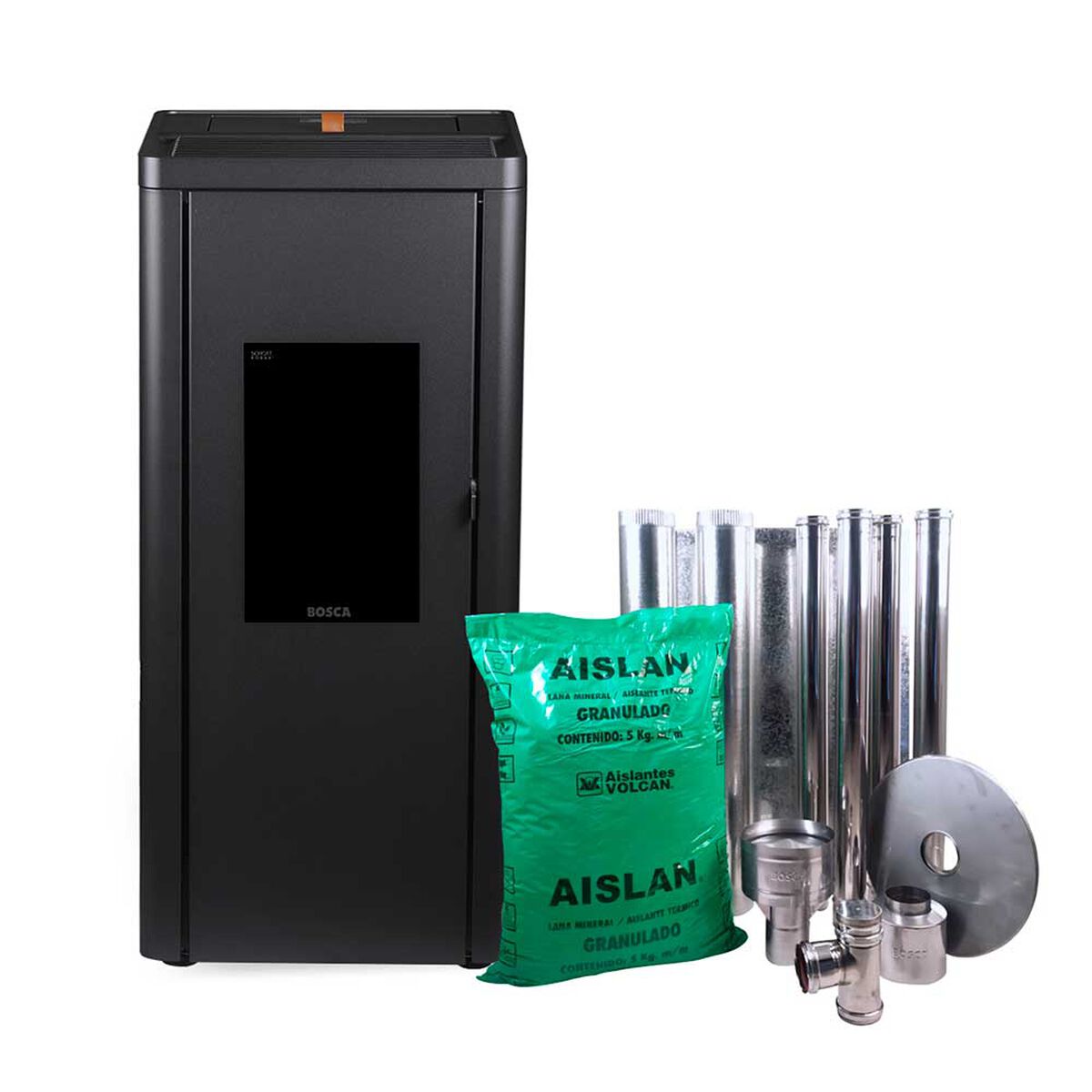 Estufa a Pellet AMG Silenzio Forgya BV + kit de instalaci&oacute;n