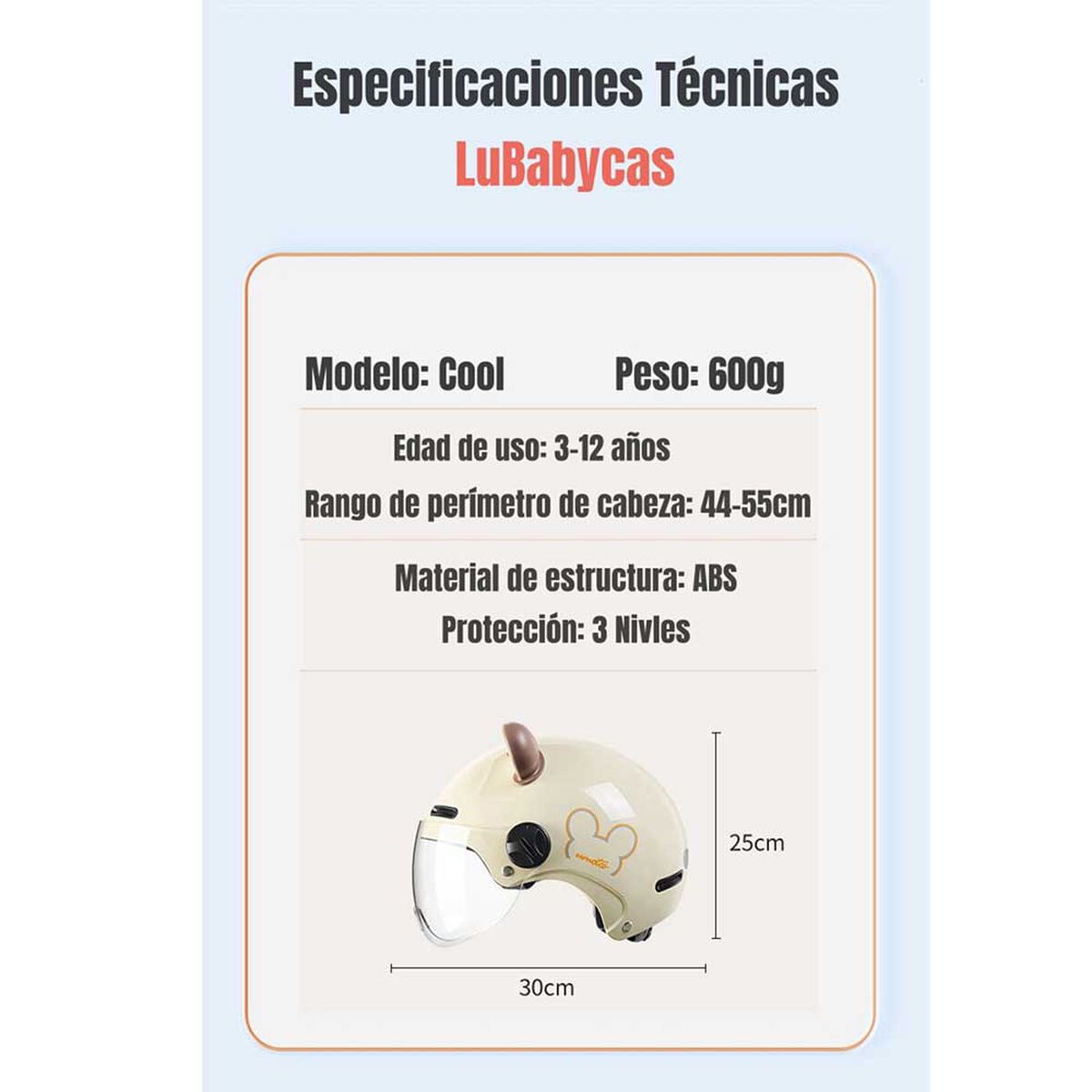 Casco Bicicleta LuBabycas Cool para Niños S Crema