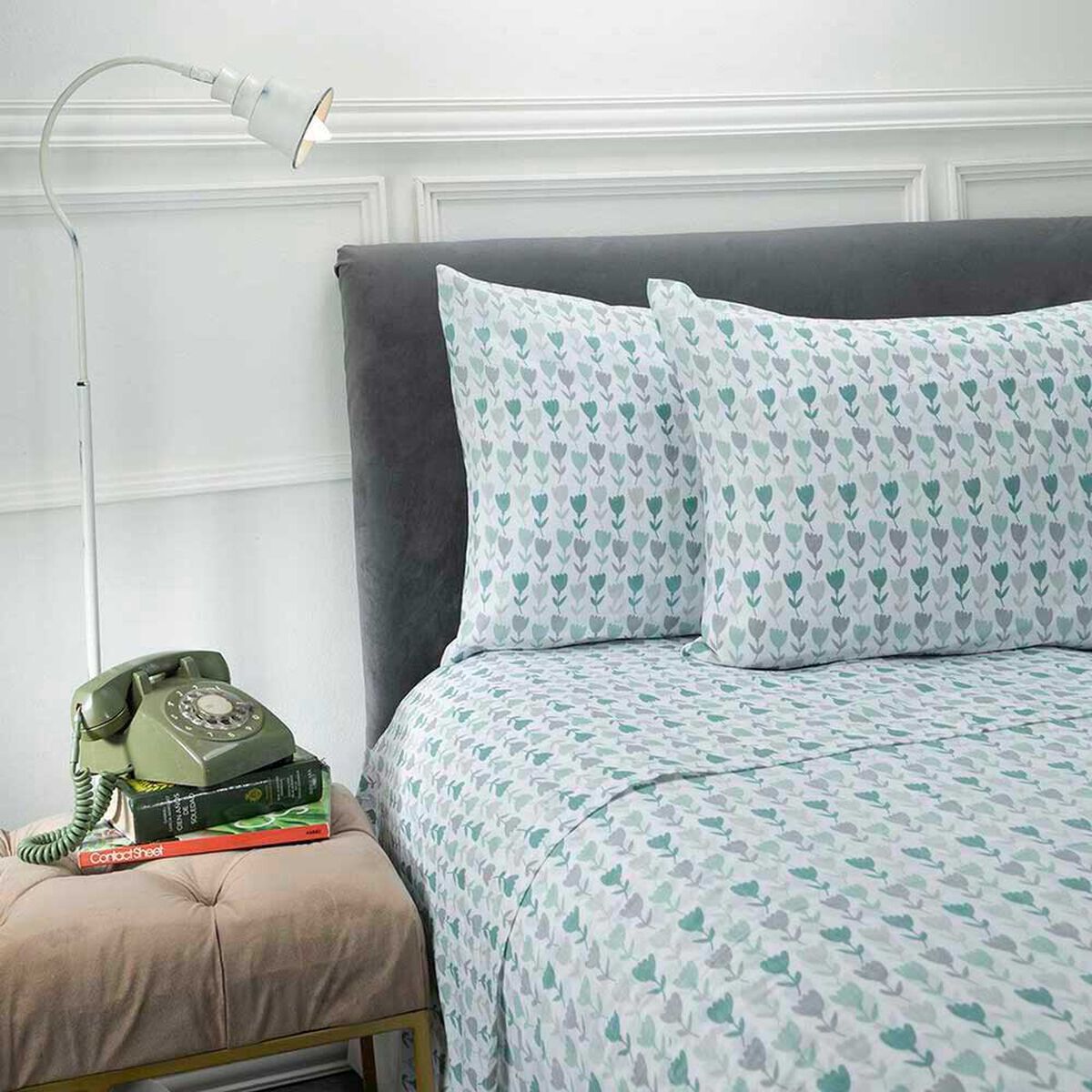 Juego de S&aacute;banas Estampadas Casa Linda 132 Hilos 1 Plaza Tulipan