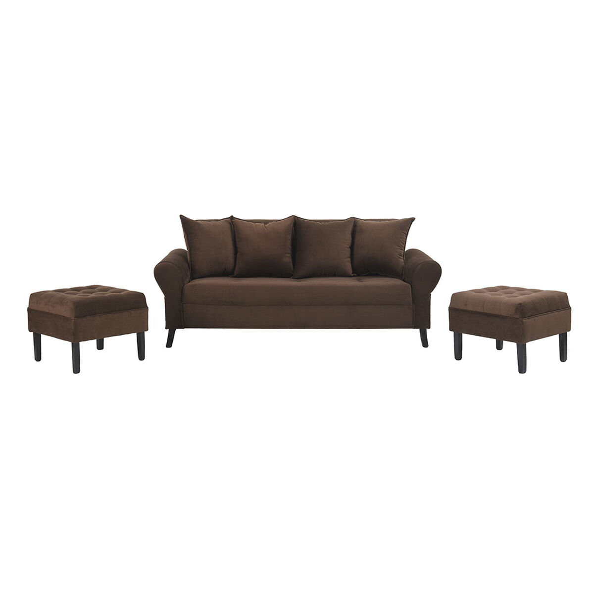 Sofá Bodevir Lua 3 Cuerpos + 2 Pouf Wood Chocolate
