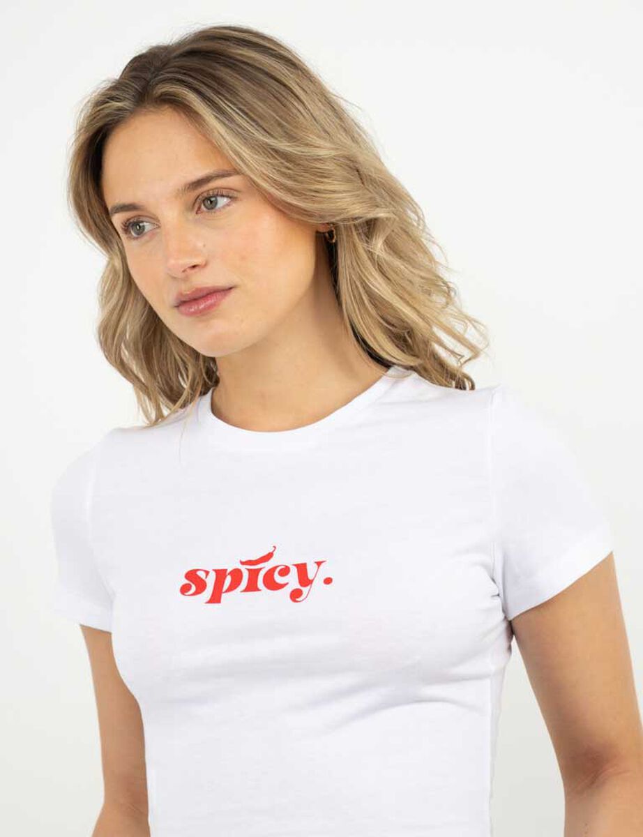 Polera Crop Con Estampado Manga Corta Mujer Icono