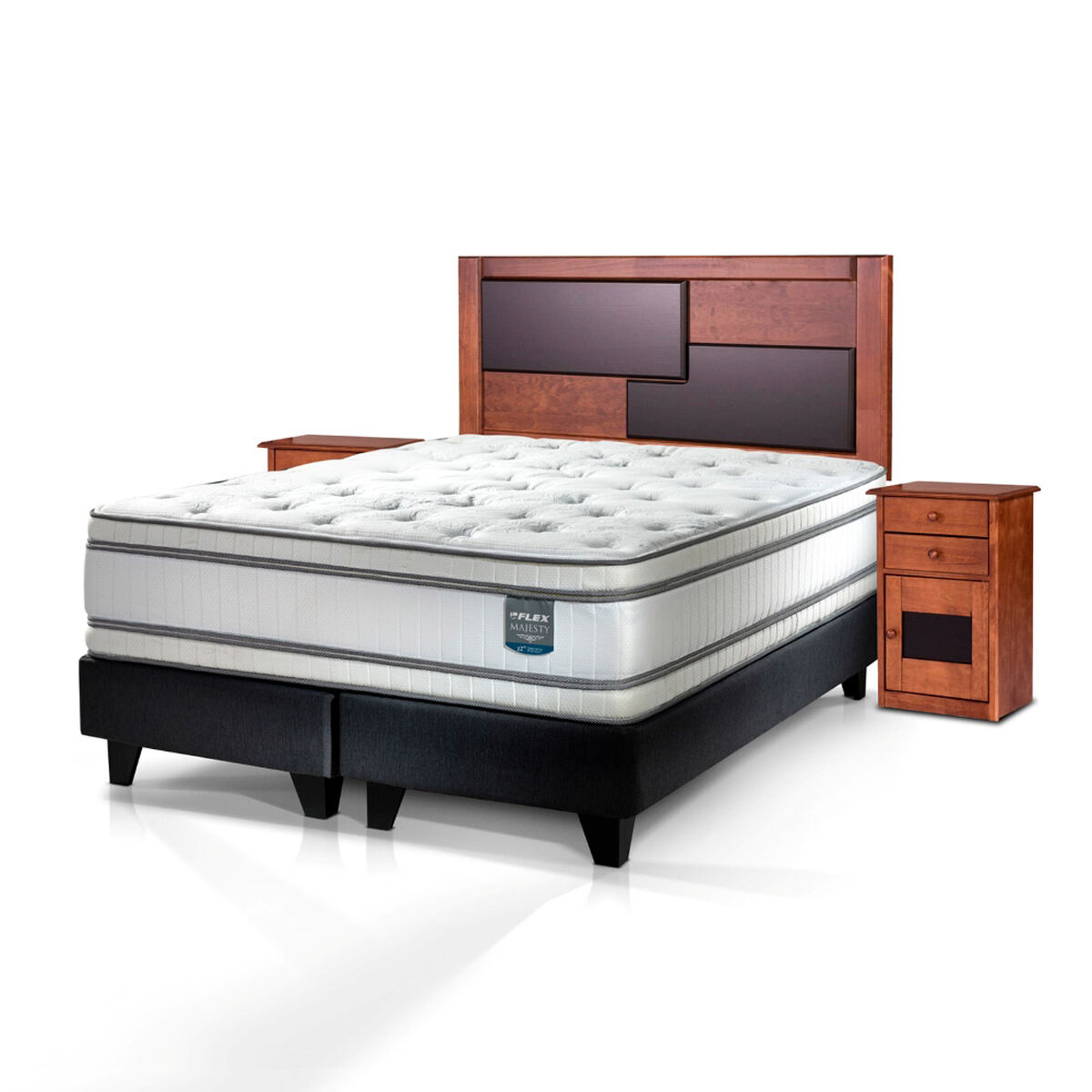 Cama Europea Flex King Majesty + 1 Respaldo + 2 Veladores