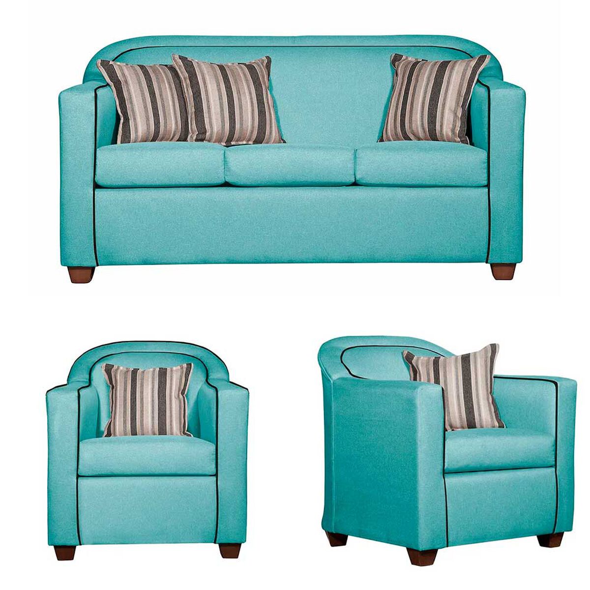 Juego de Living Ruzam Mobel Zafiro Sof&aacute; 3 Cuerpos + Dos Sillones 1 Cuerpo Lino Turquesa