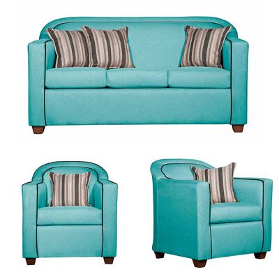 Imagen 1 del producto Juego de Living Ruzam Mobel Zafiro Sofá 3 Cuerpos + Dos Sillones 1 Cuerpo Lino Turquesa