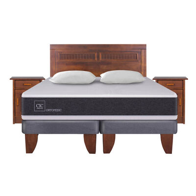 Cama Europea CIC Base Dividida 2 Plazas Ortopedic + Respaldo + 2 Veladores Milan + 2 Almohadas