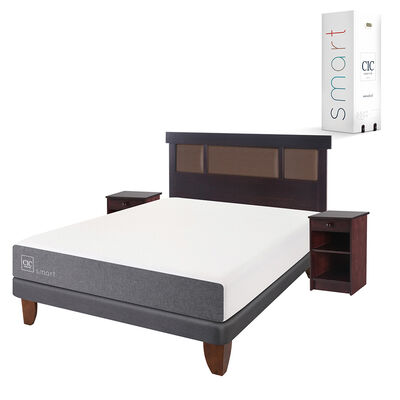 Imagen 2 del producto Cama Europea CIC 2 Plazas Smart + Respaldo + 2 Veladores Dublin Chocolate