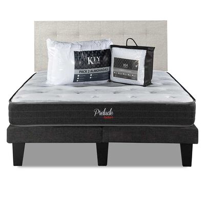 Combo Cama Europea Prelude Radiant 2 Plazas Normal + Respaldo Urban Arena + Cubre Colchón + Pack Almohadas